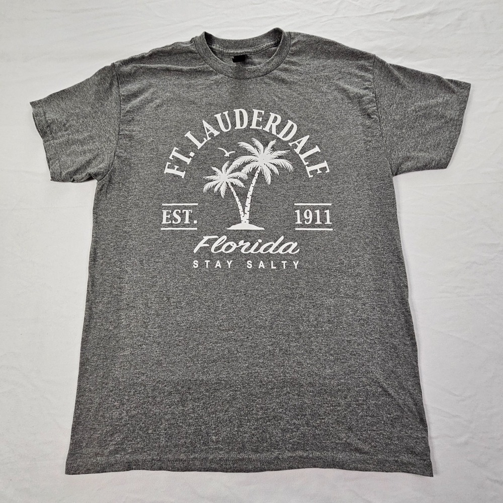 Fort Lauderdale FL Stay Salty Gray Short Sleeve Cotton Blend T-Shirt Men's M